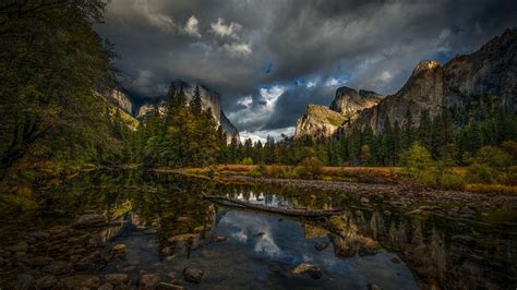 Cloudy El Capitan And The Cathedral Rocks Wallpaper Backiee