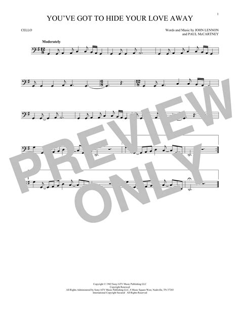 Youve Got To Hide Your Love Away Sheet Music The Beatles Cello Solo