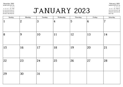 Printable January Month Calendar 2023