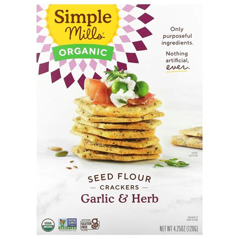 Simple Mills Organic Seed Flour Crackers Garlic And Herb 425 Oz 120