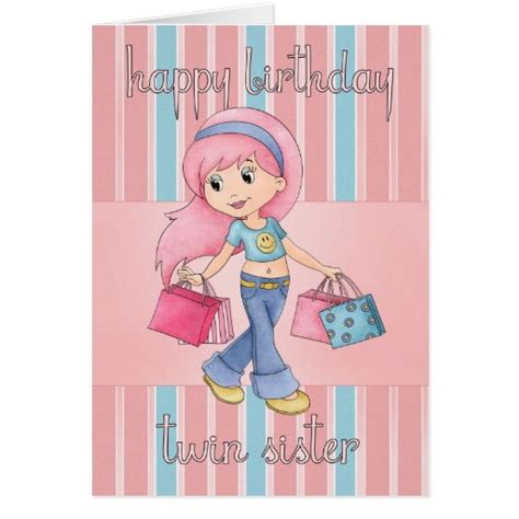 Twin Sister Shopping Birthday Card Cute Female W Zazzle
