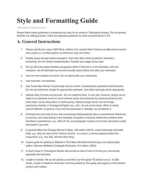 Style Formatting Guidelines