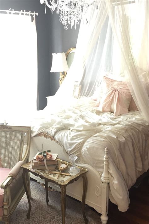 Beautiful Romantic French Country Bedroom With Shabby Chic Comforters And Romantic Net French