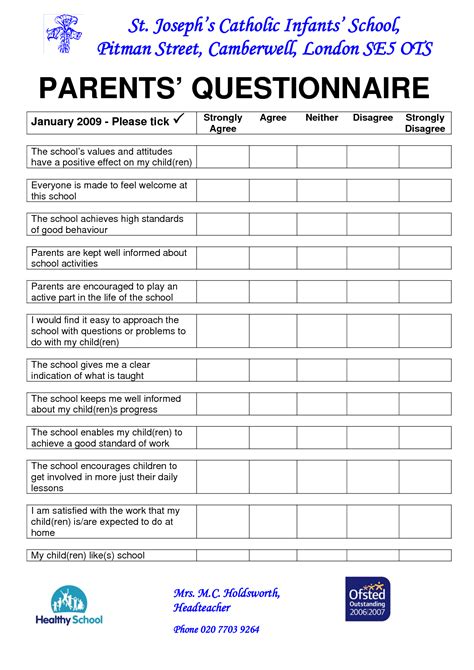 Parent Questionnaire Printable