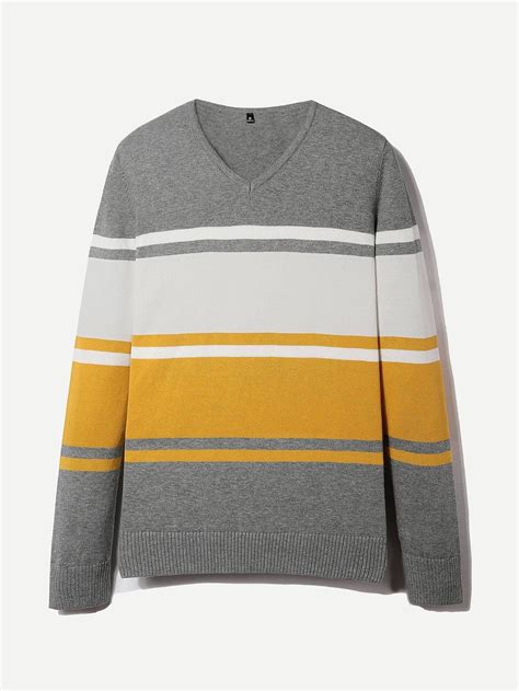 Men Colorblock Striped Sweater Sweaters Stripe Sweater Knitwear Men