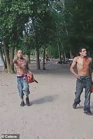 Chainsaw Wielding Men Dripping Blood Charge On Toronto Beach Daily Mail Online
