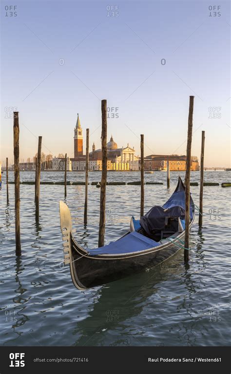 Italy Venice Gondola In Front Of San Giorgio Maggiore Stock Photo
