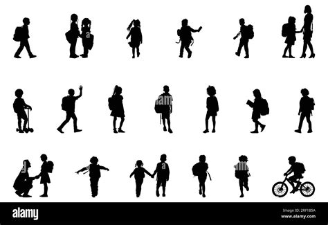 Back To School Boys And Girls Kids Going To School Silhouette Design
