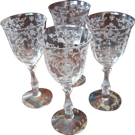 Set 4 Fostoria Navarre Etched Crystal Water Glasses Stems Goblets From Mendocinovintage On