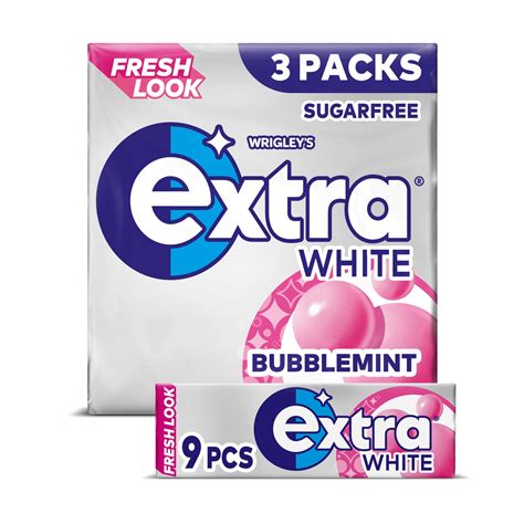 Extra White Bubblemint Chewing Gum Sugar Free Multipack 3 X 9 Pieces