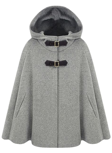 Women S Winter Wool Blend Hooded Pockets Cape Cloak Coat