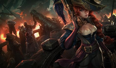redhead women pirates miss fortune sailing ship cannons naval battles league of legends