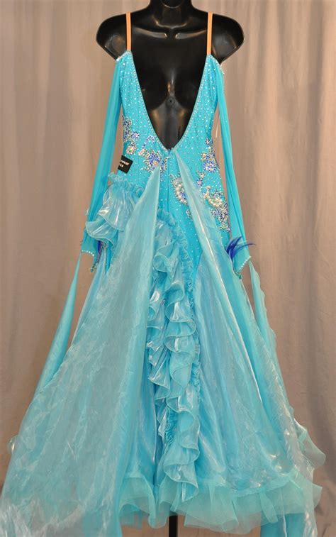 elegant aqua long mesh sleeves ballroom dress