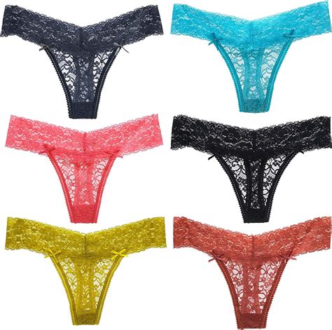 Justgoo Womens Sexy G String Lace Thongs Panties Underwear Low Rise T Back Underpants Amazon