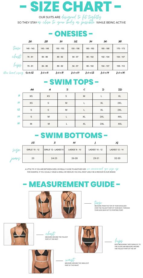 Swim Suit Size Chart