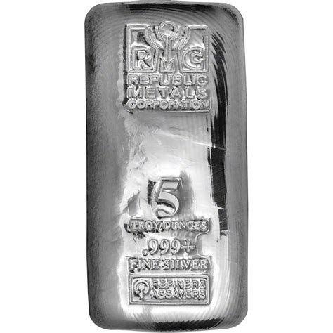 5 Oz Rmc Silver Bar Republic Metals Corp 999 Fine Cast Ebay