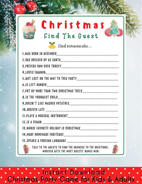 Christmas Find The Guest Game Holiday Party Game Christmas Etsy Fun