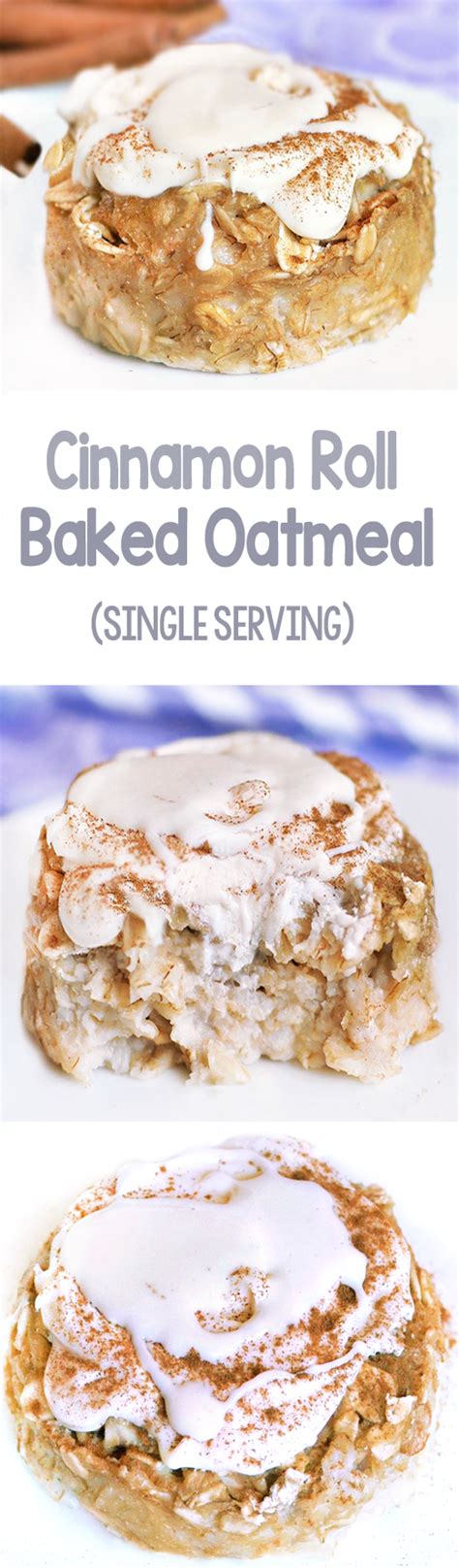 Gooey Cinnamon Roll Baked Oatmeal Single Serving And Frosted With