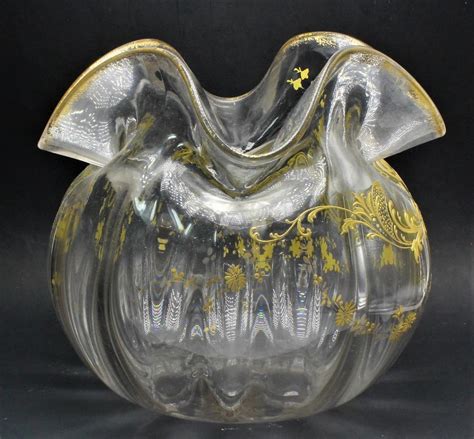 Moser Art Glass Bowl With Gold Floral Design
