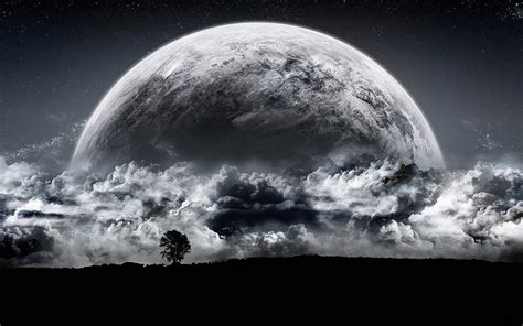 1080x1920 Resolution Moon Monochrome Clouds Space Art Hd Wallpaper