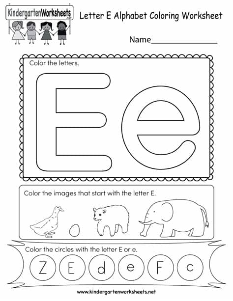 Letter E Coloring Worksheet - Free Kindergarten English ...