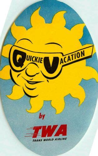 quickie vacation ~twa airline~ great old luggage label full size c 1955 ebay