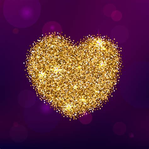 Gold Glitter Heart Shape On A Violet Background Stock Vector