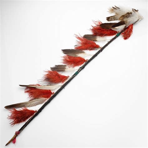 Staff Carried In Battle Plains Ojibwa Bungi Wood Eagle Feather