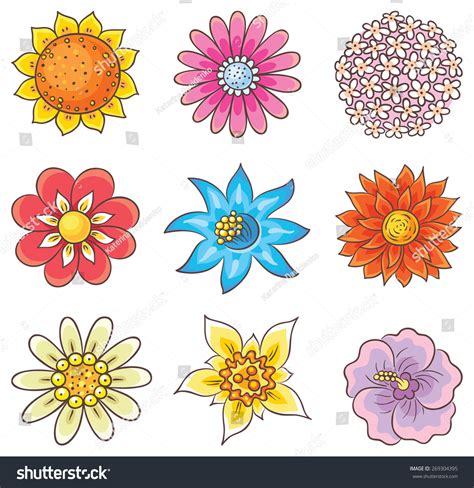 Isolated Cartoon Hand Drawn Flowers Different Stock Vector Royalty