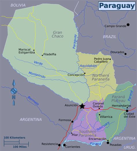 Grande Mapa De Regiones De Paraguay Paraguay América Del Sur