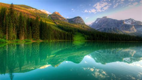 Canadá Yoh Lago Floresta Montanhas árvores Reflexão Papéis De