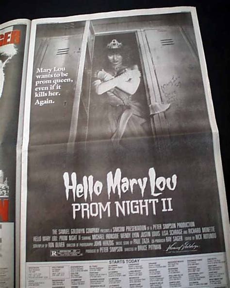 Hello Mary Lou Prom Night Ii Movie Opening Day Ad 1987 Newspaper Book Cover Prom Night Ads