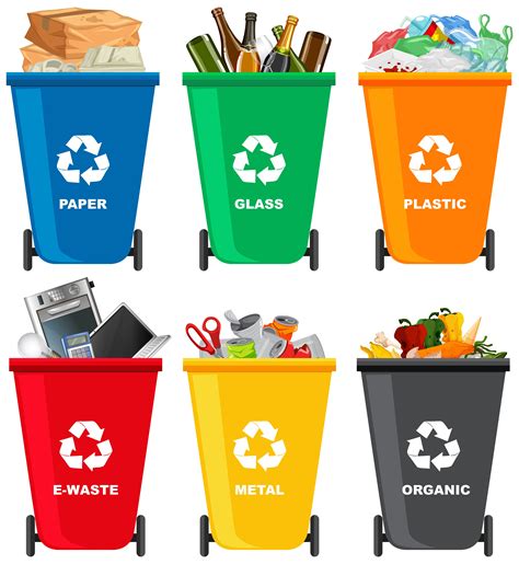 Cartoon Rubbish Bin Bin Trash Recycling Vector Metal Different Bins