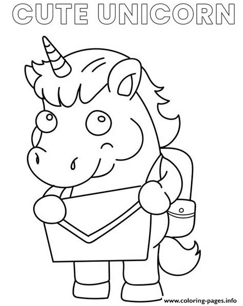 Cute Unicorn Cartoon Going To School Coloring Pages Printable