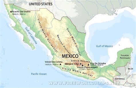 Large Detailed Physical Map Of Mexico Mexico North Am