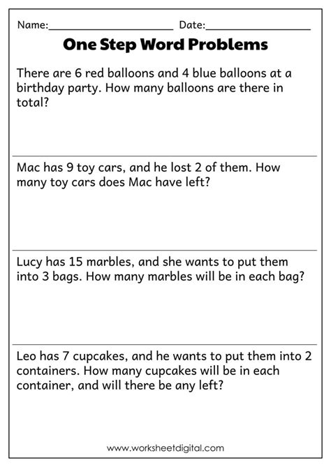 One Step Word Problems All Operations Pdf Word Problems Worksheet For