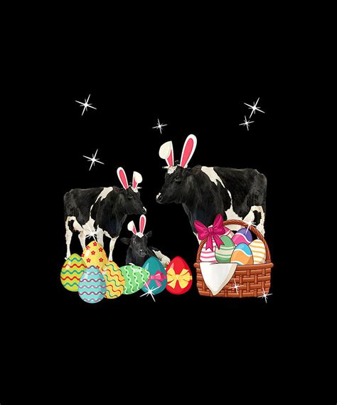 Happy Easter Three Cow Wearing Bunny Ear Cow Lover Drawing By Yvonne