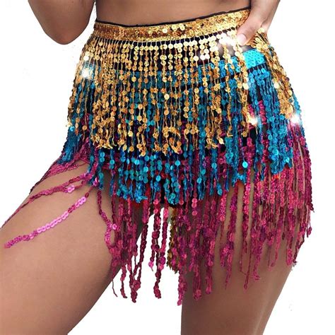 Buy Baisdanbelly Dance Dancer Costume Sequin Tassel Fringe Hip F Belt Waist Wrap Skirt Online At