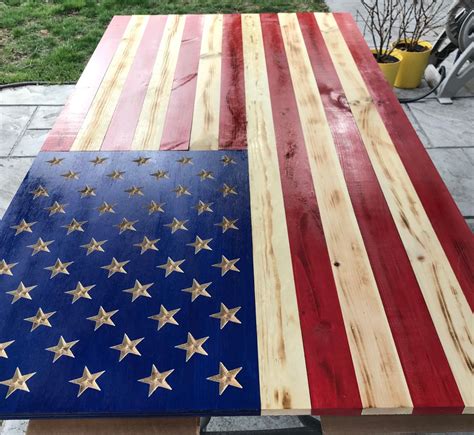 Extra Large Wooden American Flag Carved Stars On Union 68 X 36 Inches