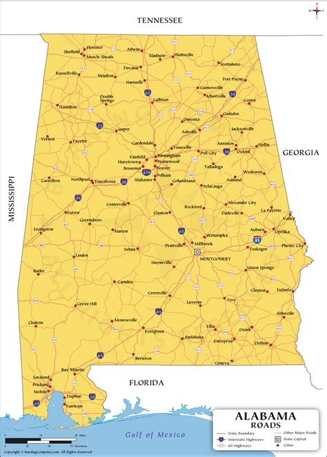 Alabama Road Map With Interstate Highways And Us Highways