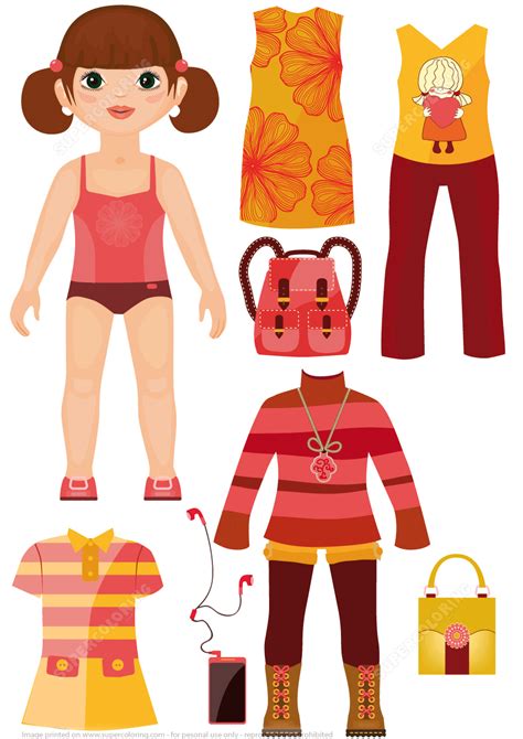 Available in convenient pdf format, this printable is a sweet retro toy that little ones will love. Set of Casual Clothing with Accessories for a Girl Paper ...