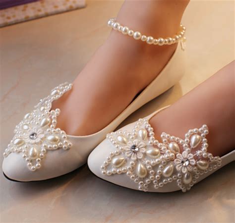 wedding shoes lace bridal shoes white ivory wedding pearl ankle strap flats shoe flats and oxfords