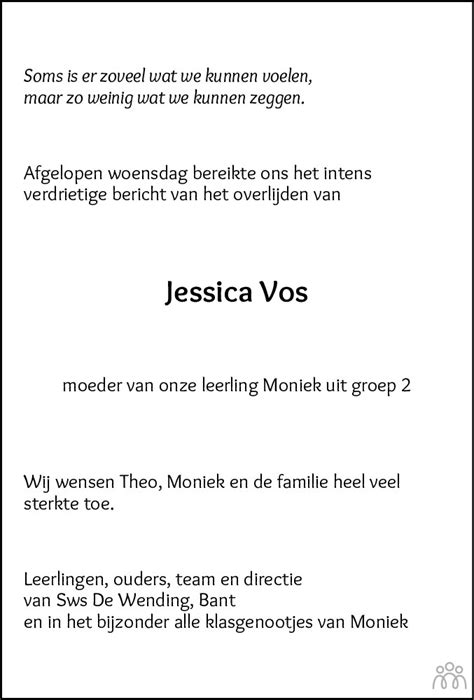 Jessica Vos Van Sluis 17 08 2022 Overlijdensbericht En Condoleances Mensenlinqnl