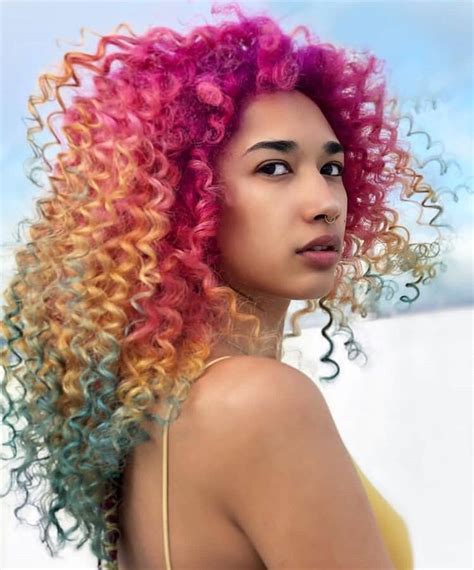 Curly Rainbow Hair Curly Hair Types Pretty Hair Color Editorial Hair