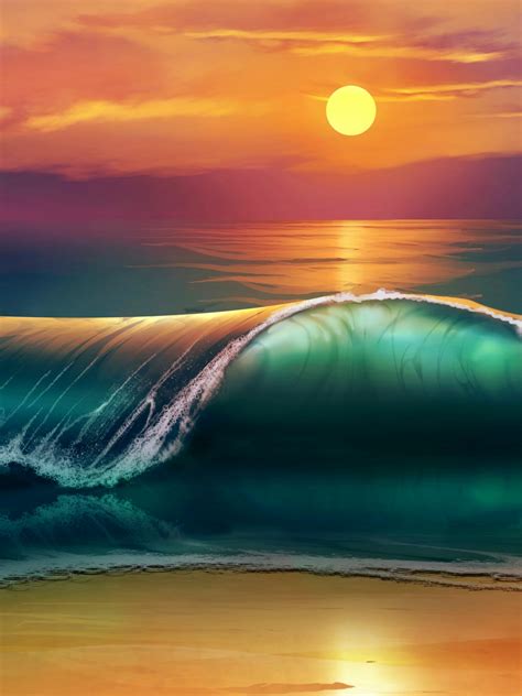 Free Download Wallpaper 3840x2160 Art Sunset Beach Sea Waves 4k Ultra