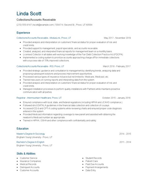While there are a few commonly used resume styles, your resume should reflect your unique education, experience and relevant skills. Collections/Accounts Receivable Resume Examples and Tips ...