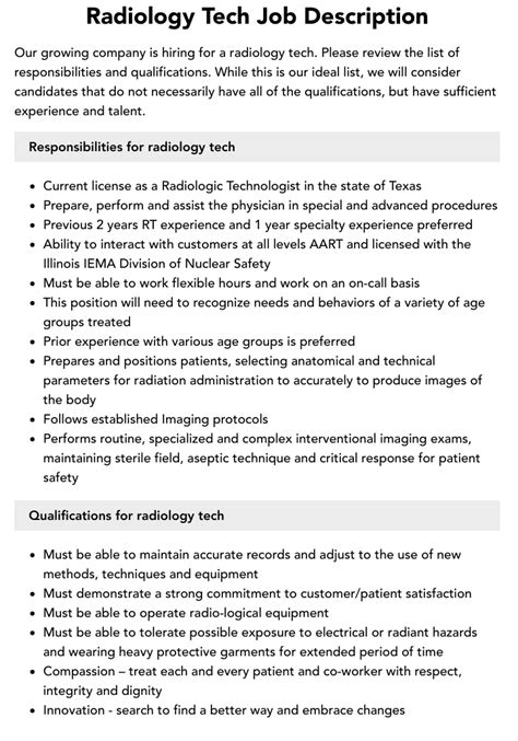 Radiology Tech Job Description Velvet Jobs