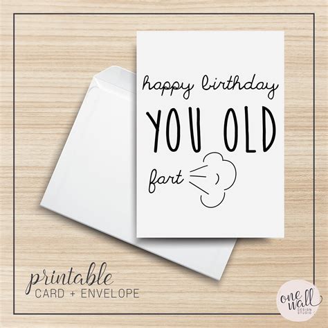 Happy Birthday You Old Fart Printable Greeting Card 5x7 Cardstock