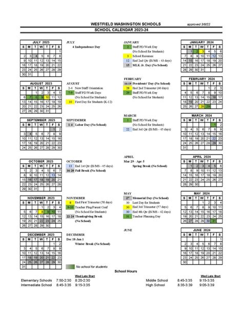 Westfield Washington Schools Calendar 2023 2024 And Holidays