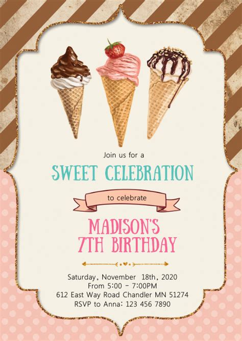 Ice Cream Birthday Party Invitation Template Postermywall